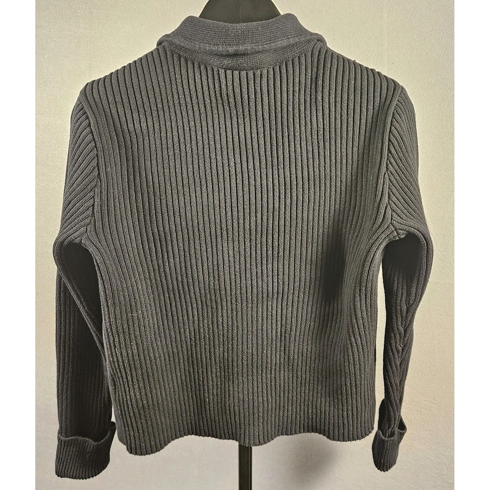Lands‎ End Cardigan Blazer Ribbed Knit Button Front Black Medium Petite - Picture 5 of 13